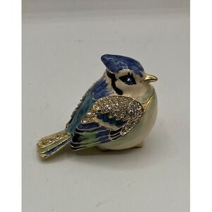 Enameled Blue Jay Trinket Box w/Austrian Crystals 2"‎